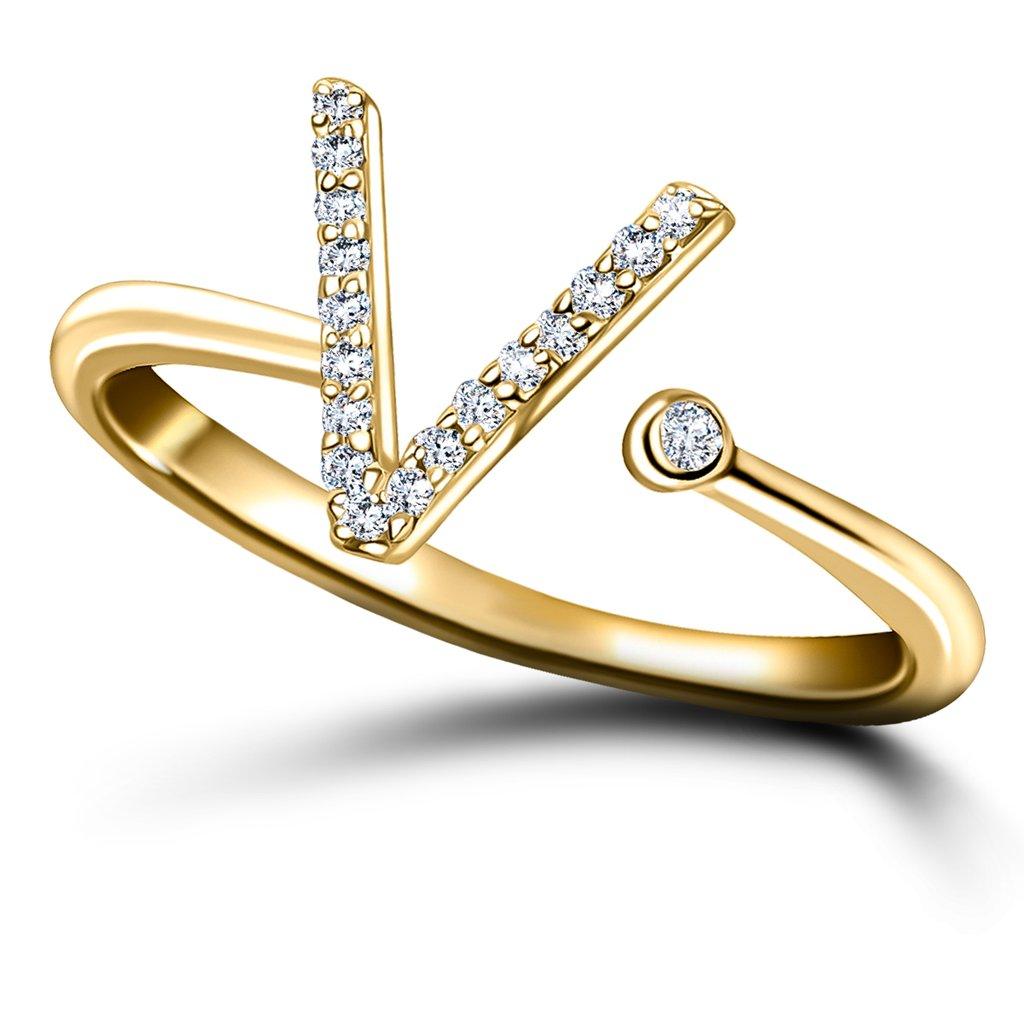For Sale:  Personal Jewellery Diamond 0.10 Carat Initial -V- Letter Ring 18 Kt Yellow Gold 4