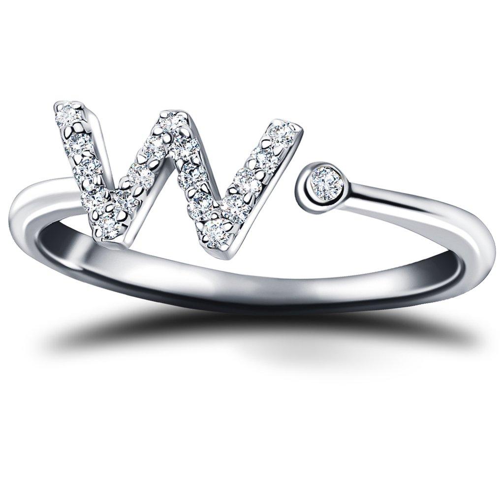 For Sale:  Personal Jewellery Diamond 0.10 Carat Initial-W-Letter Ring 18 Kt White Gold 2
