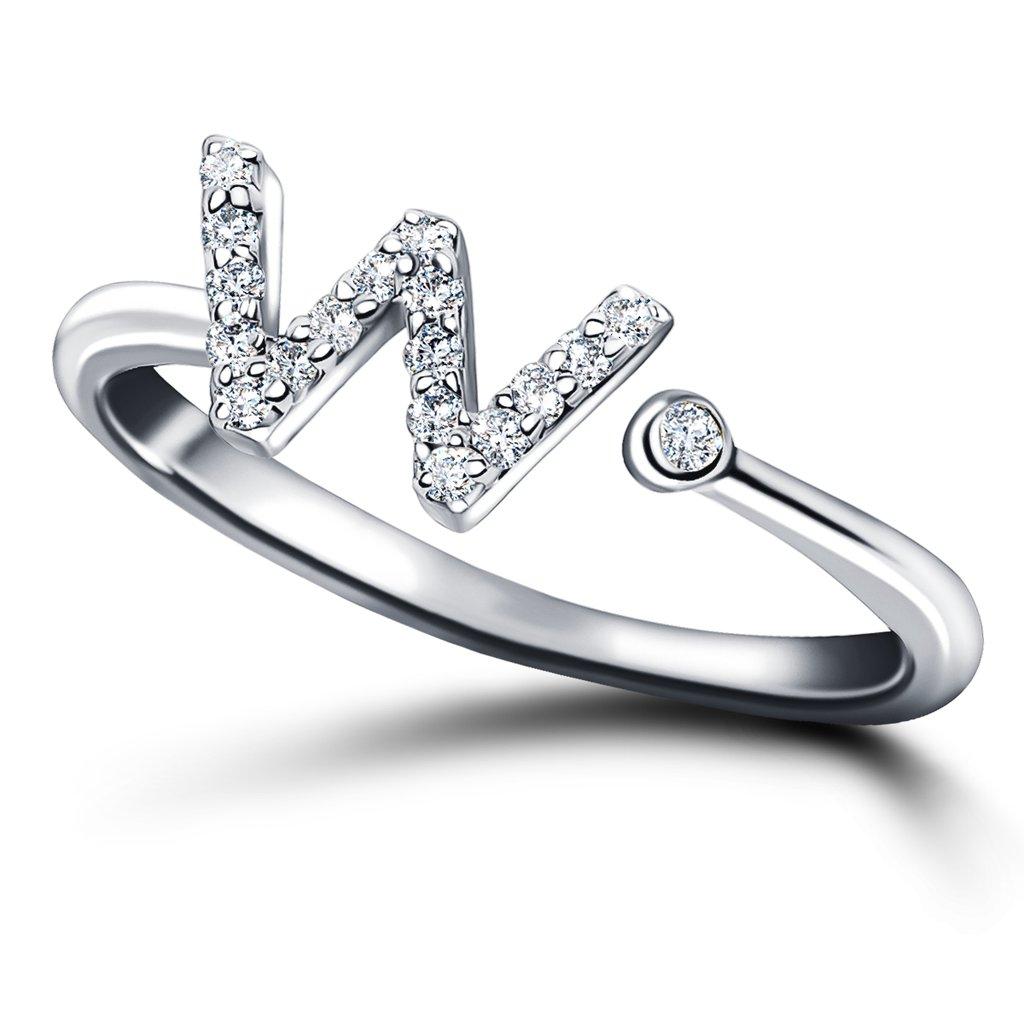 For Sale:  Personal Jewellery Diamond 0.10 Carat Initial-W-Letter Ring 18 Kt White Gold 3