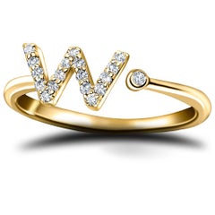 Personal Jewellery Diamond 0.10 Carat Initial -W- Letter Ring 18 Kt Yellow Gold
