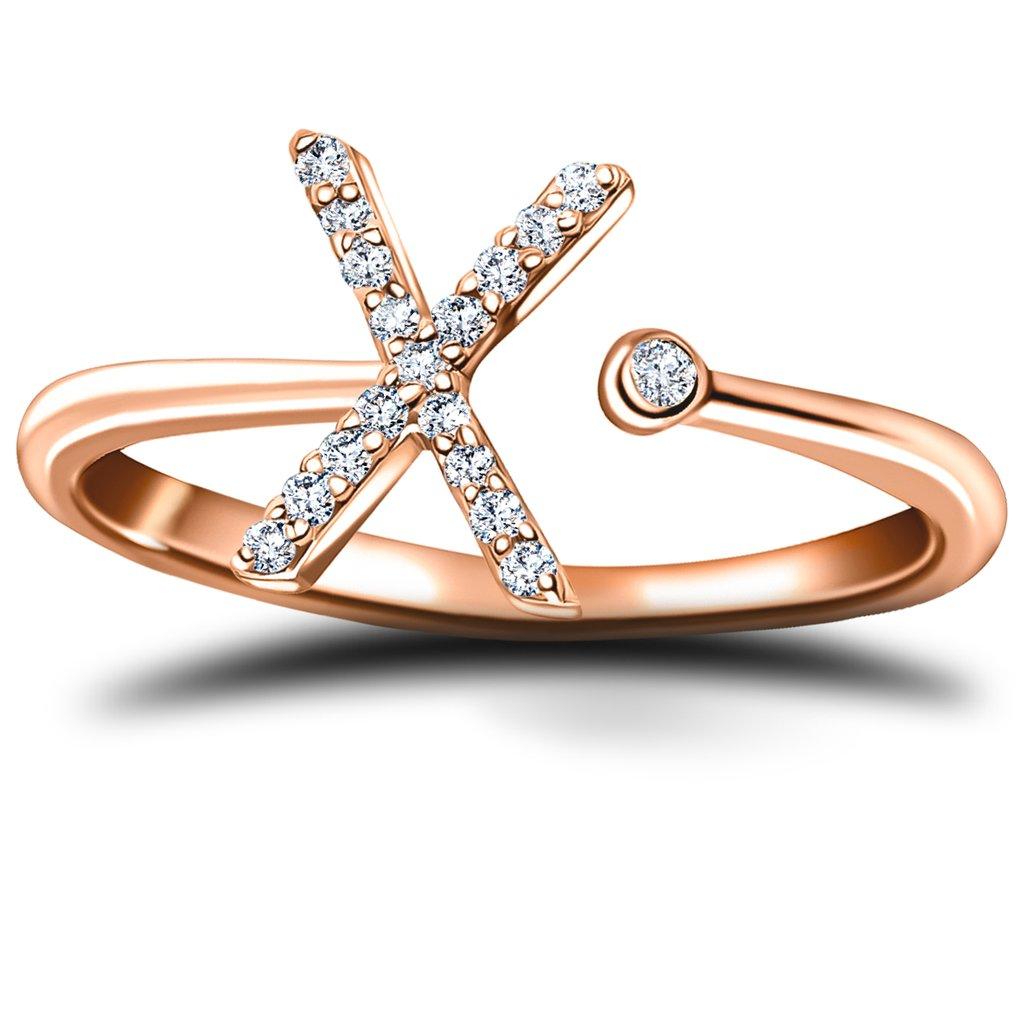 En vente :  Bague à bijoux personnelle en or rose 18 carats avec diamants de 0,10 carat initial-X-deuxième 2