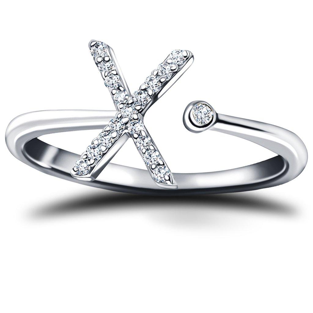 For Sale:  Personal Jewellery Diamond 0.10 Carat Initial-X-Letter Ring 18 Kt White Gold 2
