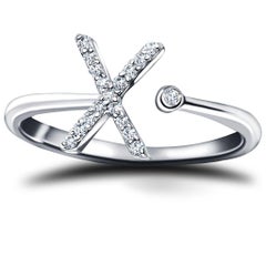 Personal Jewellery Diamond 0.10 Carat Initial-X-Letter Ring 18 Kt White Gold