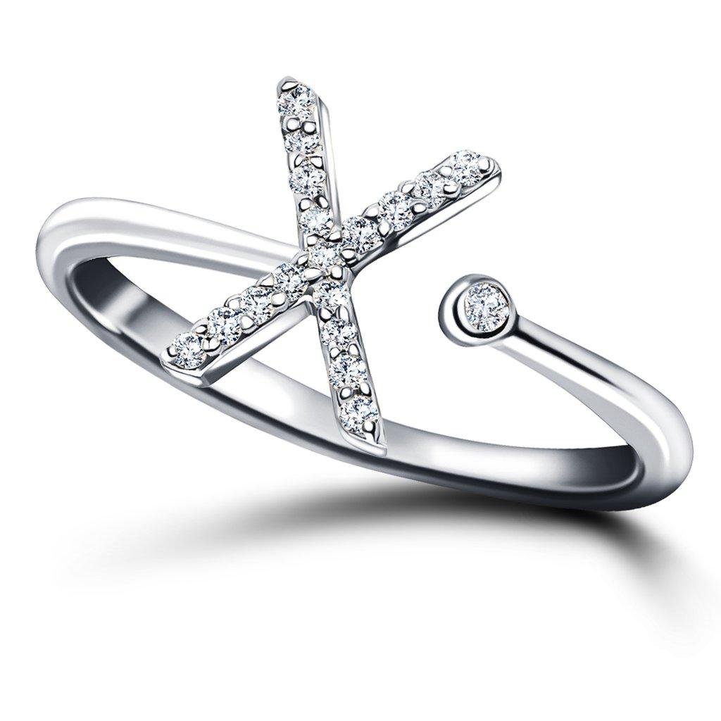 For Sale:  Personal Jewellery Diamond 0.10 Carat Initial-X-Letter Ring 18 Kt White Gold 3