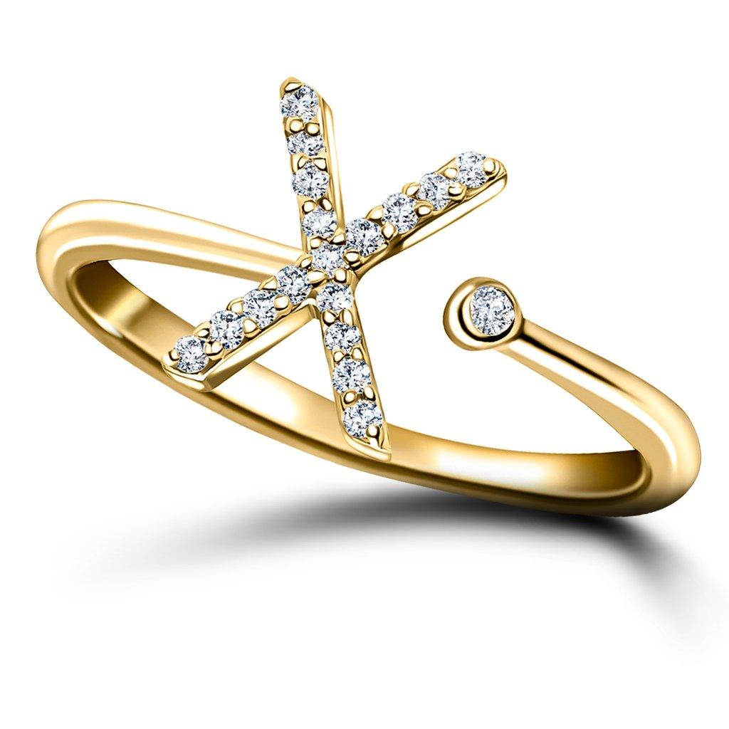 En vente :  Bague à bijoux personnelle en or jaune 18 carats avec diamants de 0,10 carat initial-X-deuxième 3