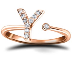 Personal Jewellery Diamond 0.10 Carat Initial -Y- Letter Ring 18 Karat Rose Gold
