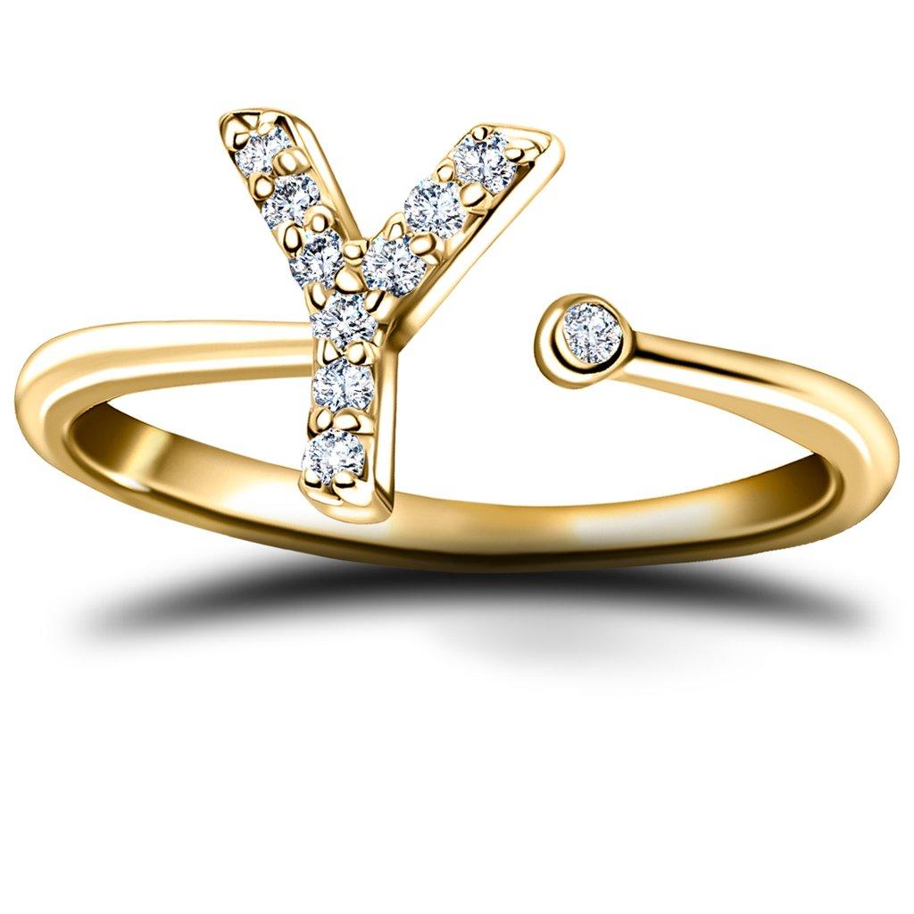 For Sale:  Personal Jewellery Diamond 0.10 Carat Initial-Y-Letter Ring 18 Karat Yellow Go 2