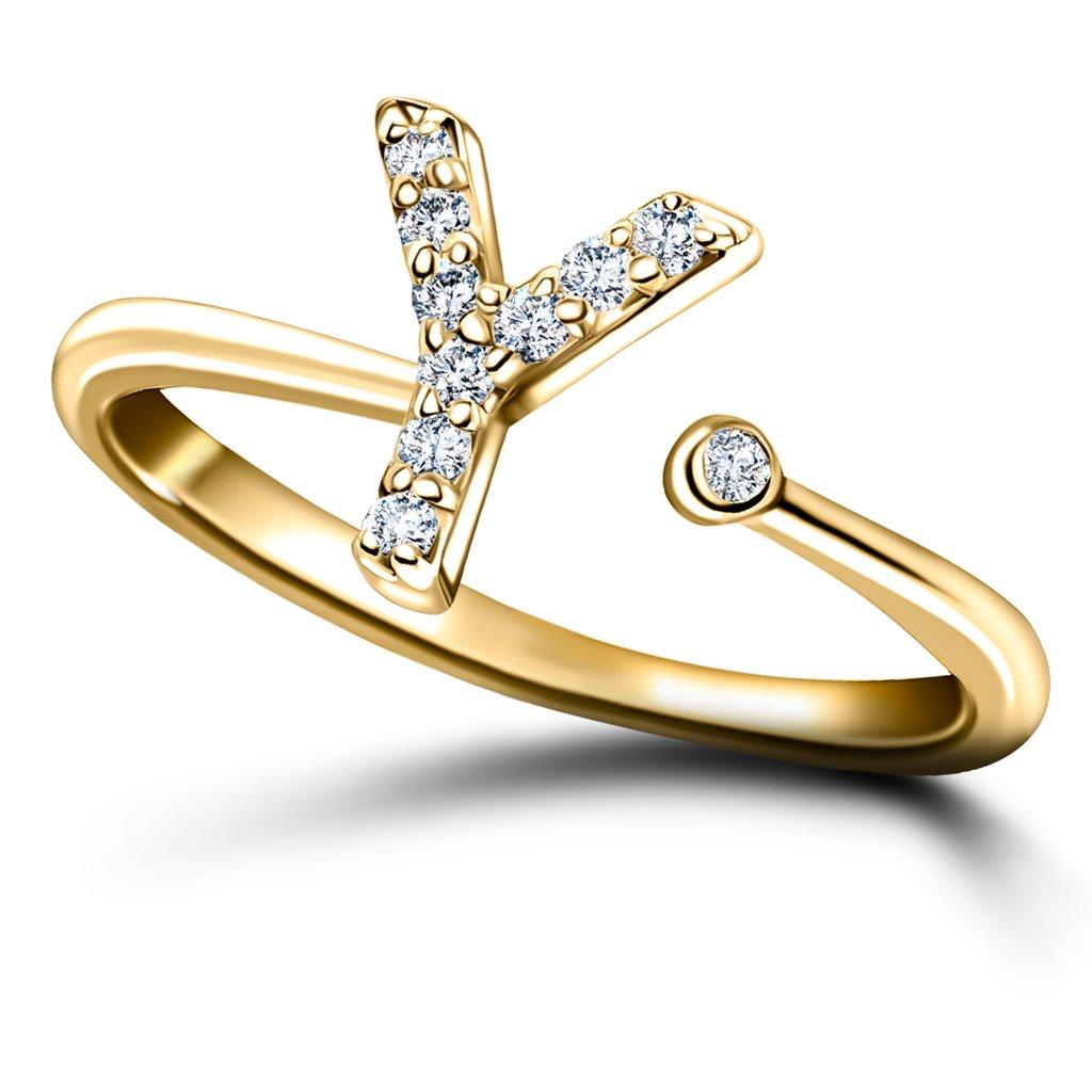 For Sale:  Personal Jewellery Diamond 0.10 Carat Initial-Y-Letter Ring 18 Karat Yellow Go 3