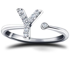 Personal Jewellery Diamond 0.10 Carat Initial -Y- Letter Ring 18 Kt White Gold