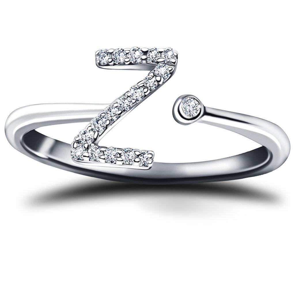 For Sale:  Personal Jewellery Diamond 0.10 Carat Initial -Z- Letter Ring 18 Kt White Gold 2