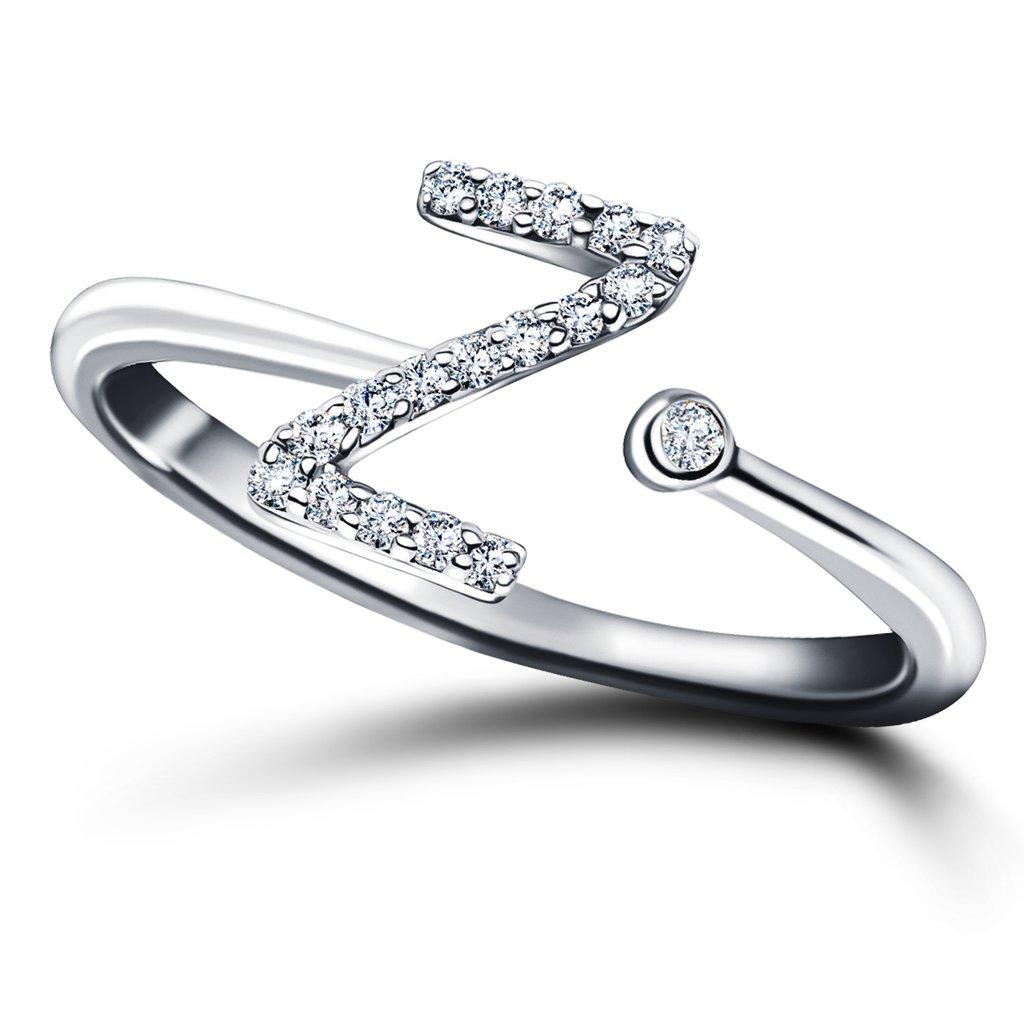 For Sale:  Personal Jewellery Diamond 0.10 Carat Initial -Z- Letter Ring 18 Kt White Gold 3