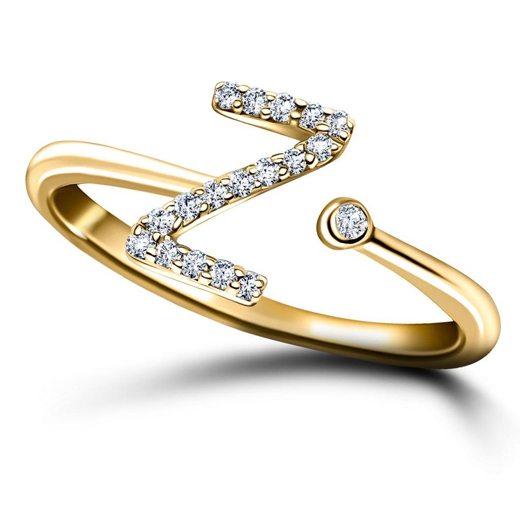 For Sale:  Personal Jewellery Diamond 0.10 Carat Initial -Z- Letter Ring 18 Kt Yellow Gold 4