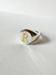 Personalise Initial Letter 18k Yellow Gold Sterling Silver Unisex Signet Ring