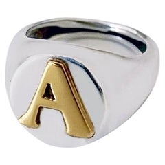Personalise Initial Letter 18k Yellow Gold Sterling Silver Unisex Signet Ring