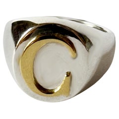 Personalise Initial Letter 18k Yellow Gold Sterling Silver Unisex Signet Ring