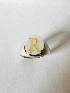 Personalise Initial Letter 18k Yellow Gold Sterling Silver Unisex Signet Ring