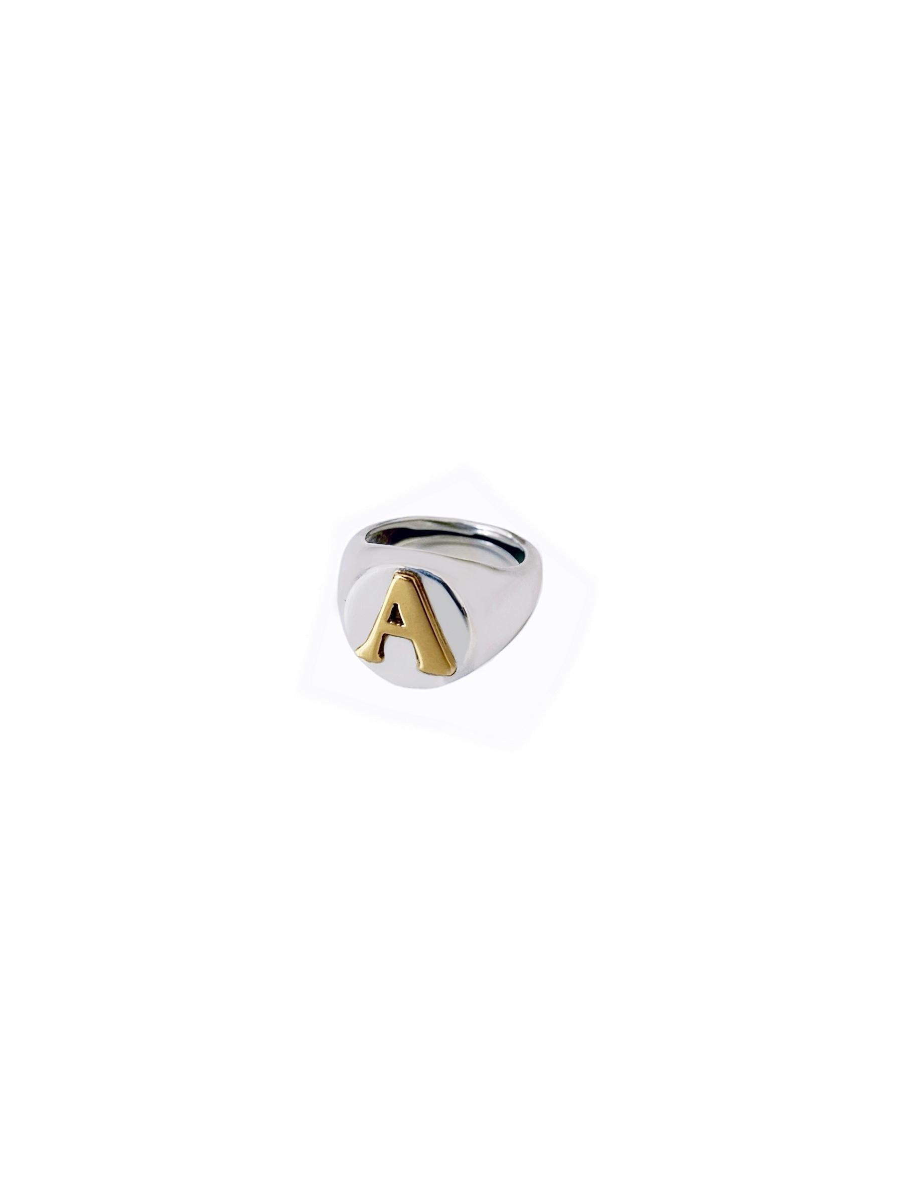 Personalise Initials 18K Yellow Gold Sterling Silver Unisex Signet Ring For Sale 4