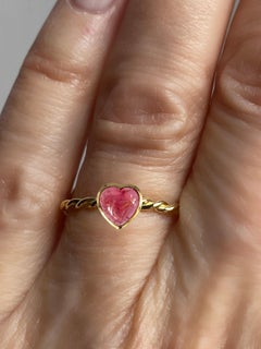 Personalised 1 Carat Heart Shaped Raspberry Rose Tourmaline 18k Yellow Gold Ring
