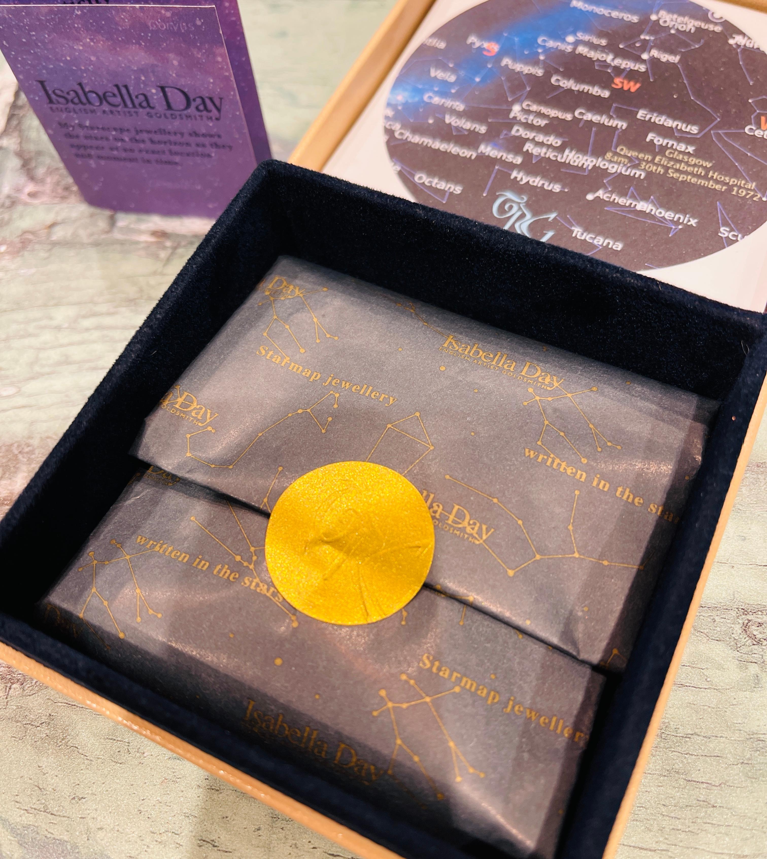 Personalised 14ct Yellow or Peach Solid Gold Starmap Pendant, Celestial Necklace In New Condition For Sale In Torquay, GB