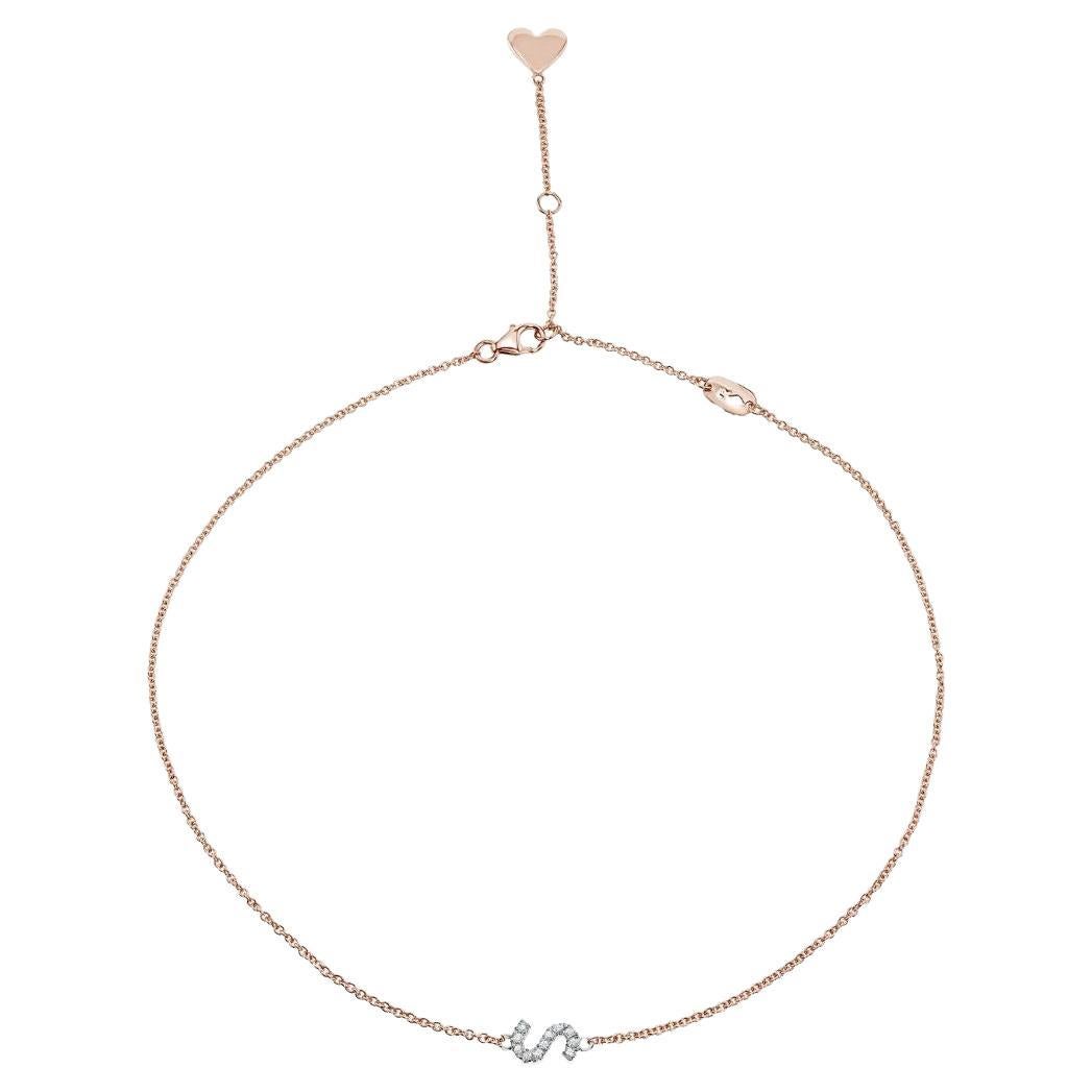 Personalised Diamond Letter Initial Necklace in 14k Rose Gold - Shlomit Rogel
