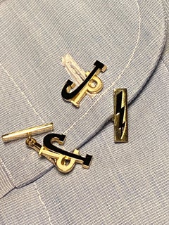 Manschettenknöpfe personalisierende Manschettenknöpfe 18 Karat Gelbgold Schwarz-Weiß-Emaille