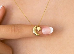 Personalized 14K Solid Yellow Gold Moon Star Necklace Dainty NS4