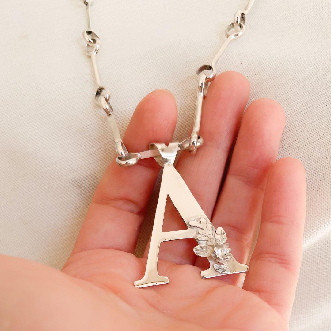 Artisan Dolores Ortega Botanical Initial Necklace in 925 Sterling Silver For Sale