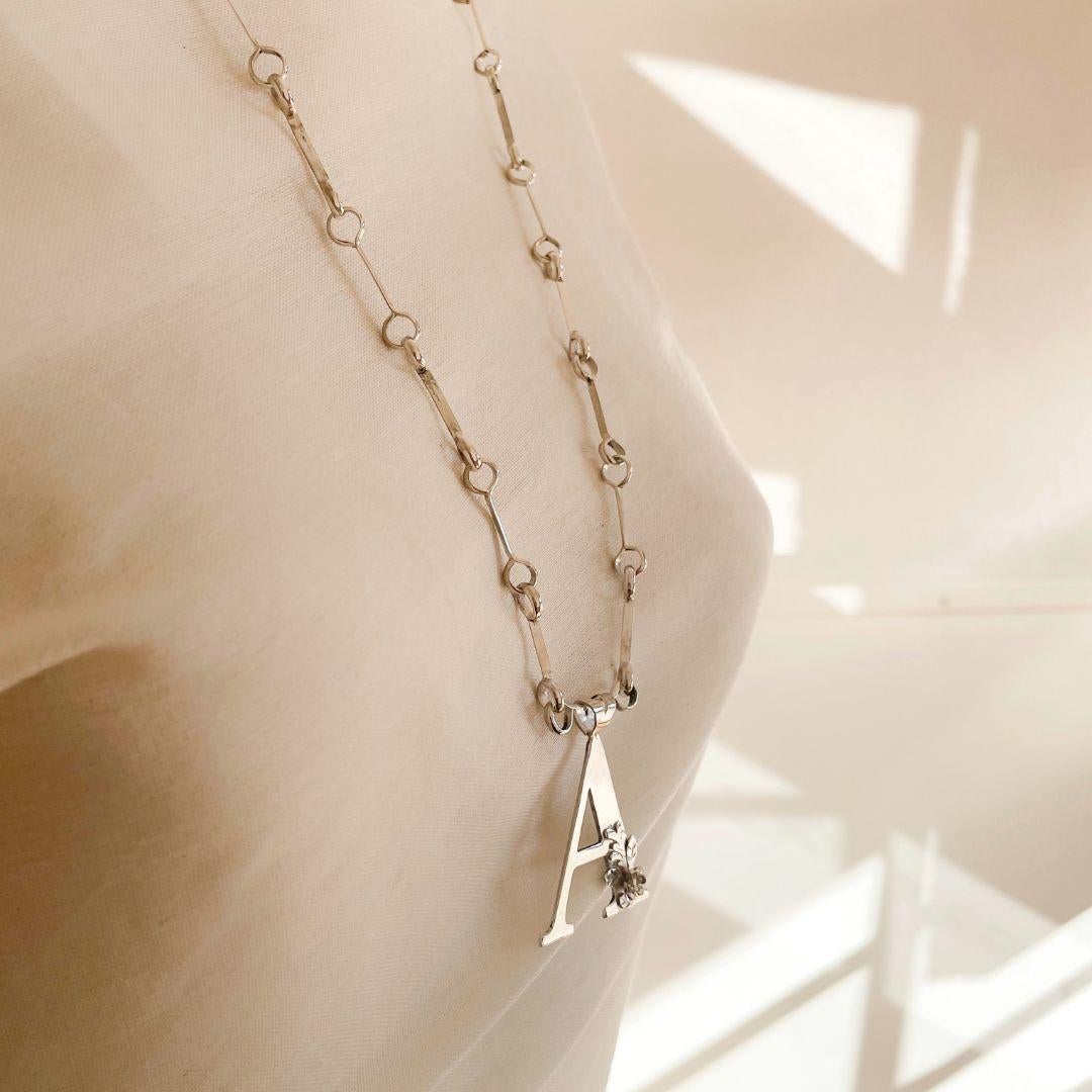 Women's Dolores Ortega Botanical Initial Necklace in 925 Sterling Silver For Sale