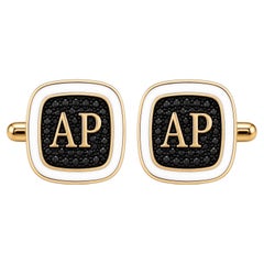 Personalized Double Initial Cufflinks 14K Gold White Enamel by Meghna Jewels
