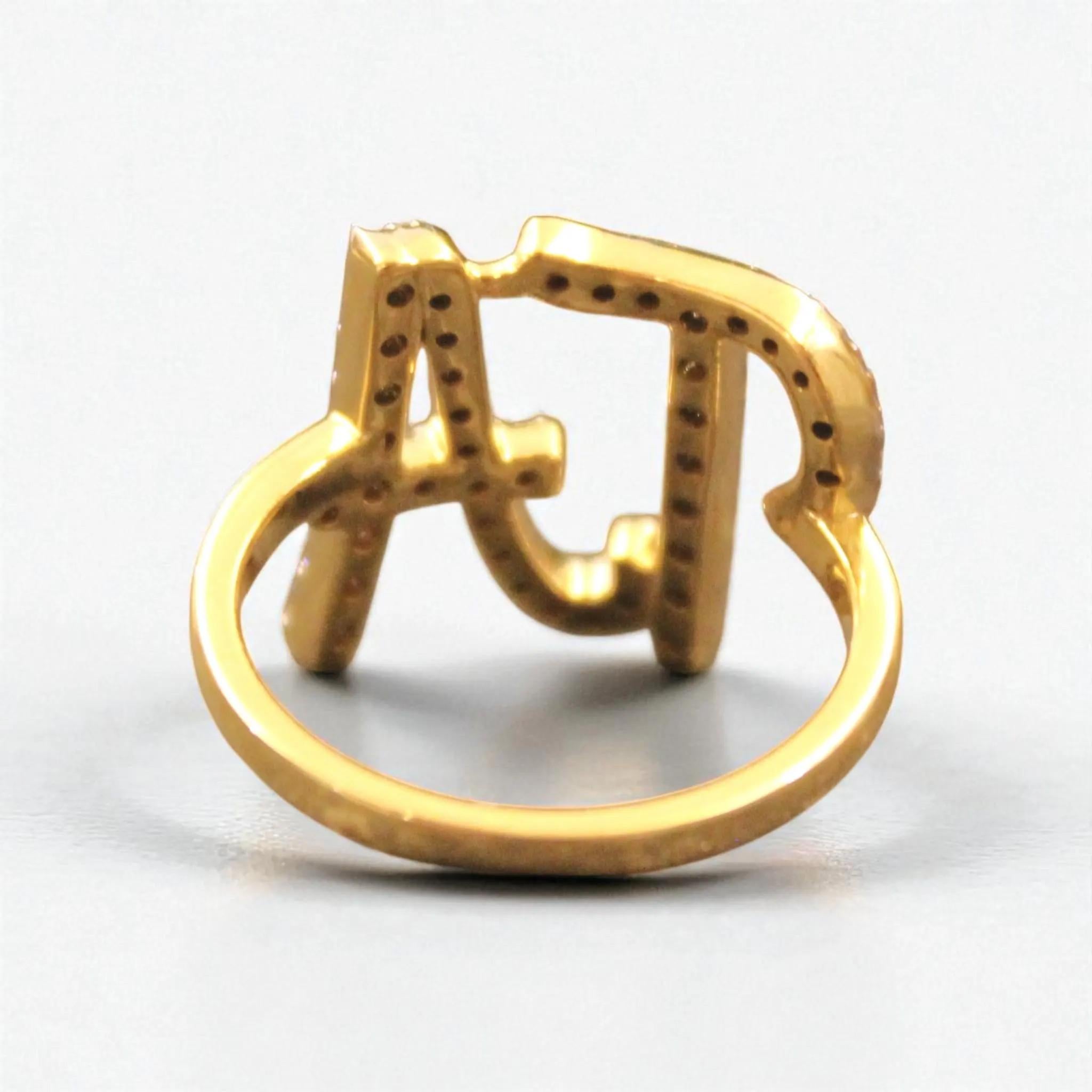 Donna Anello personalizzato con doppia iniziale e diamante in oro massiccio 14k (certificato) in vendita