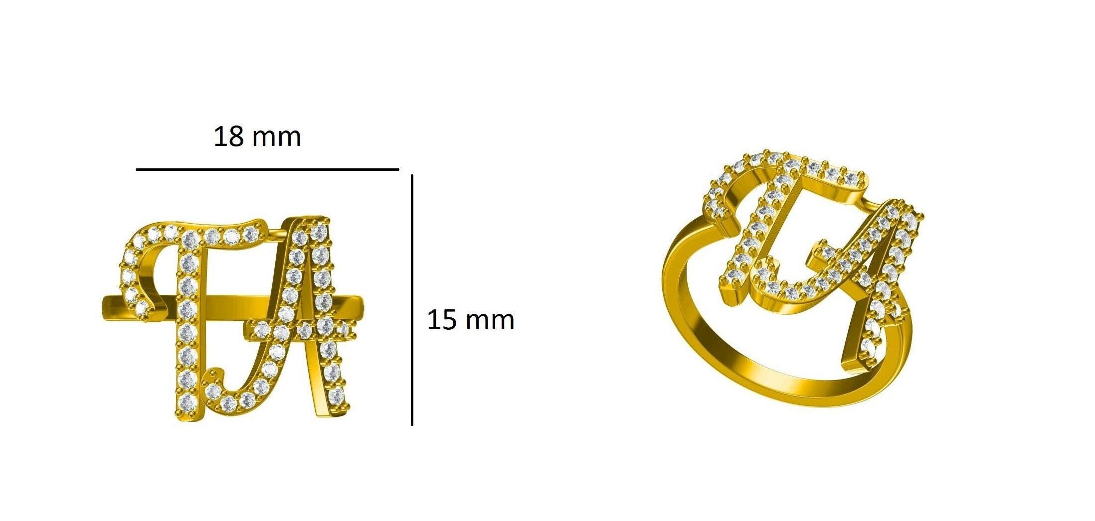Anello personalizzato con doppia iniziale e diamante in oro massiccio 14k (certificato) in vendita 2