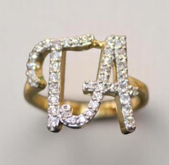 Anello personalizzato con doppia iniziale e diamante in oro massiccio 14k (certificato)