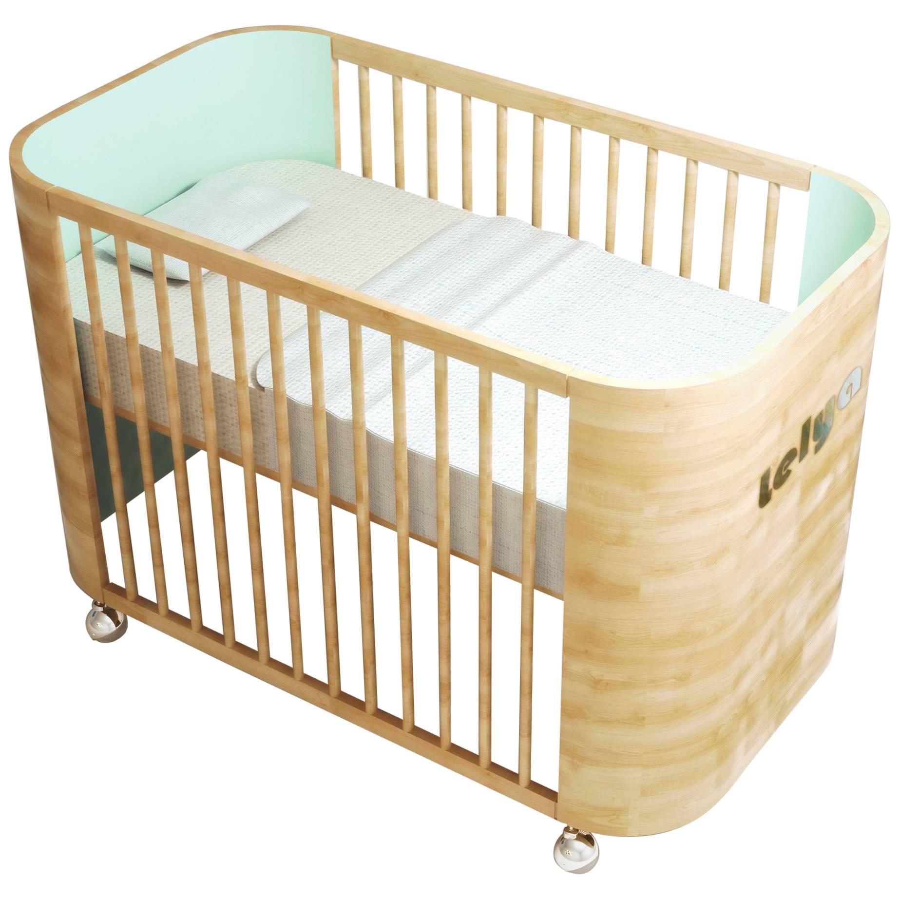Personalized Embrace Love Crib in Beech Wood and Light Green by Misk Nursery For Sale