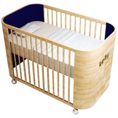 Personalized Embrace Love Crib in Beech Wood and Navy Blue by Misk Nursery