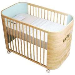 Personalized Embrace Love Crib in Beech Wood and Sky Blue by Misk Nursery 
