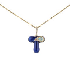 Personalized Evil Eye ID 14k Yellow Gold Charm T Letter Diamond Amulet Jewelry