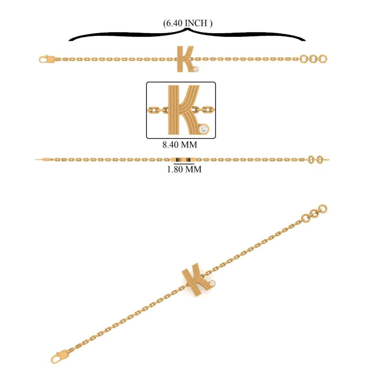Bracciale a catena personalizzato con diamanti iniziali a forma di flauto in oro massiccio 14k (certificato) in vendita 2