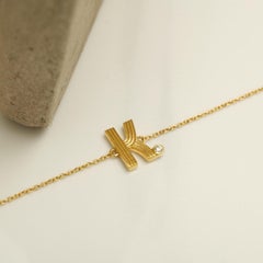 Bracciale a catena personalizzato con diamanti iniziali a forma di flauto in oro massiccio 14k (certificato)