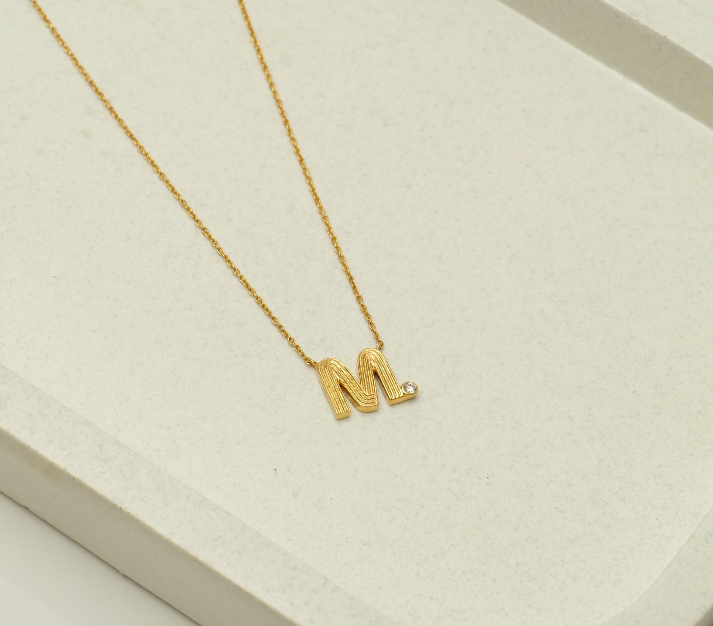Personalized Flute Initial Diamond Necklace in 14k Solid Gold (Certified) In New Condition For Sale In New Delhi, DL