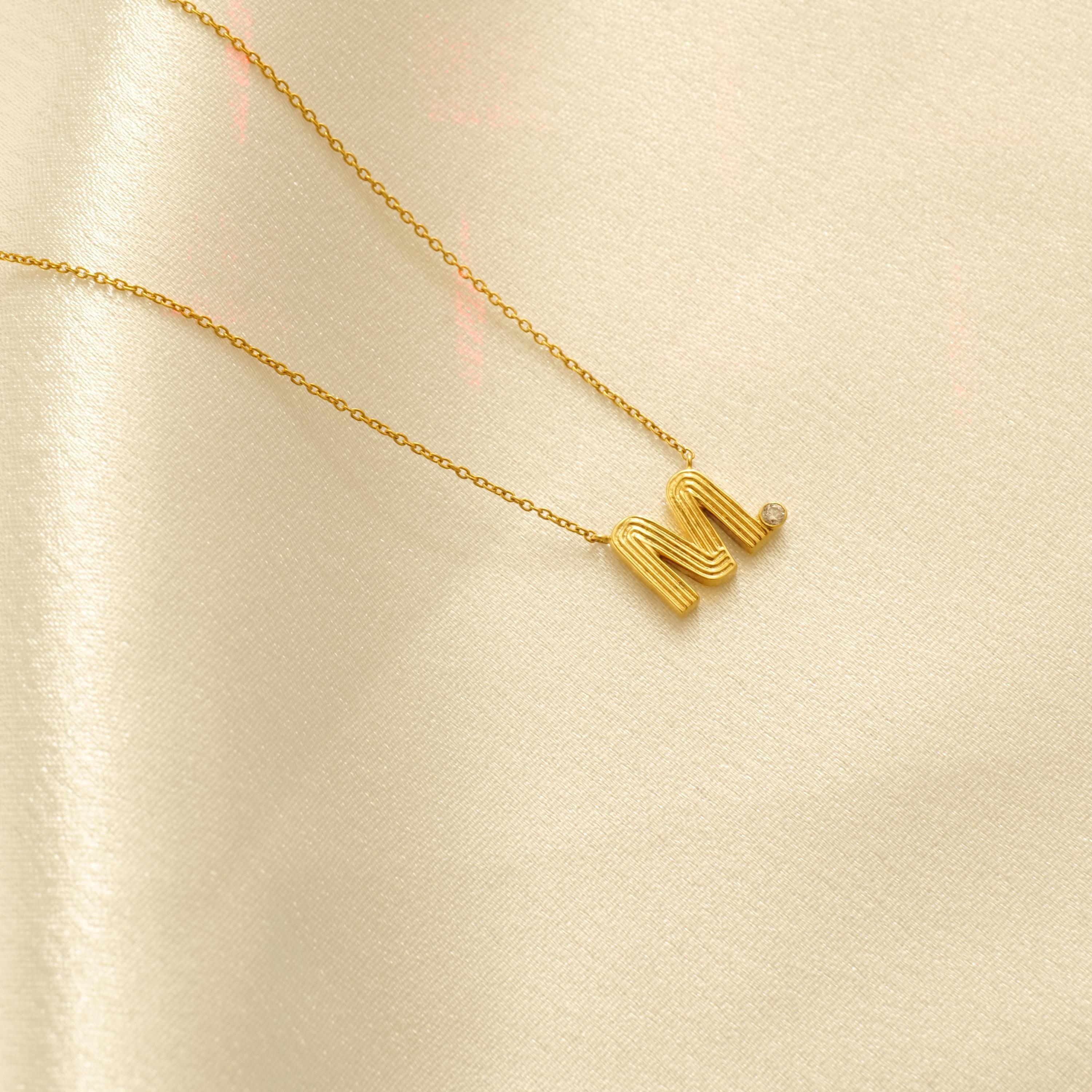 Women's Personalized Flute Initial Diamond Necklace in 14k Solid Gold (Certified) For Sale