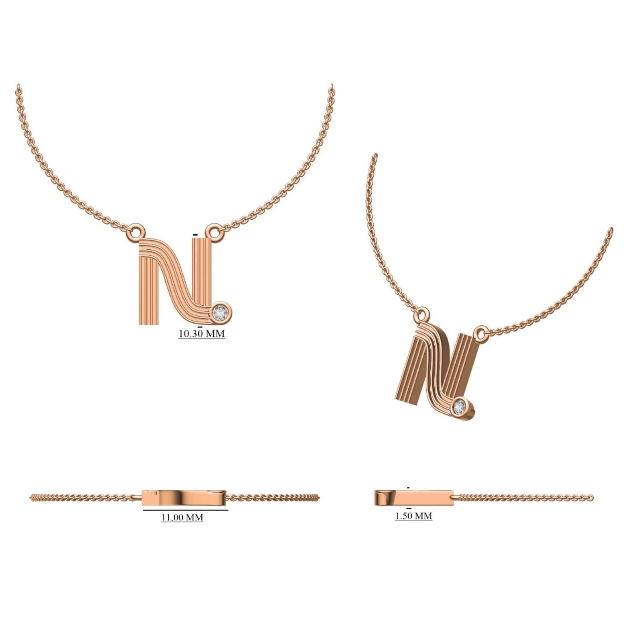 Personalized Flute Initial Diamond Necklace in 14k Solid Gold (Certified) For Sale 2