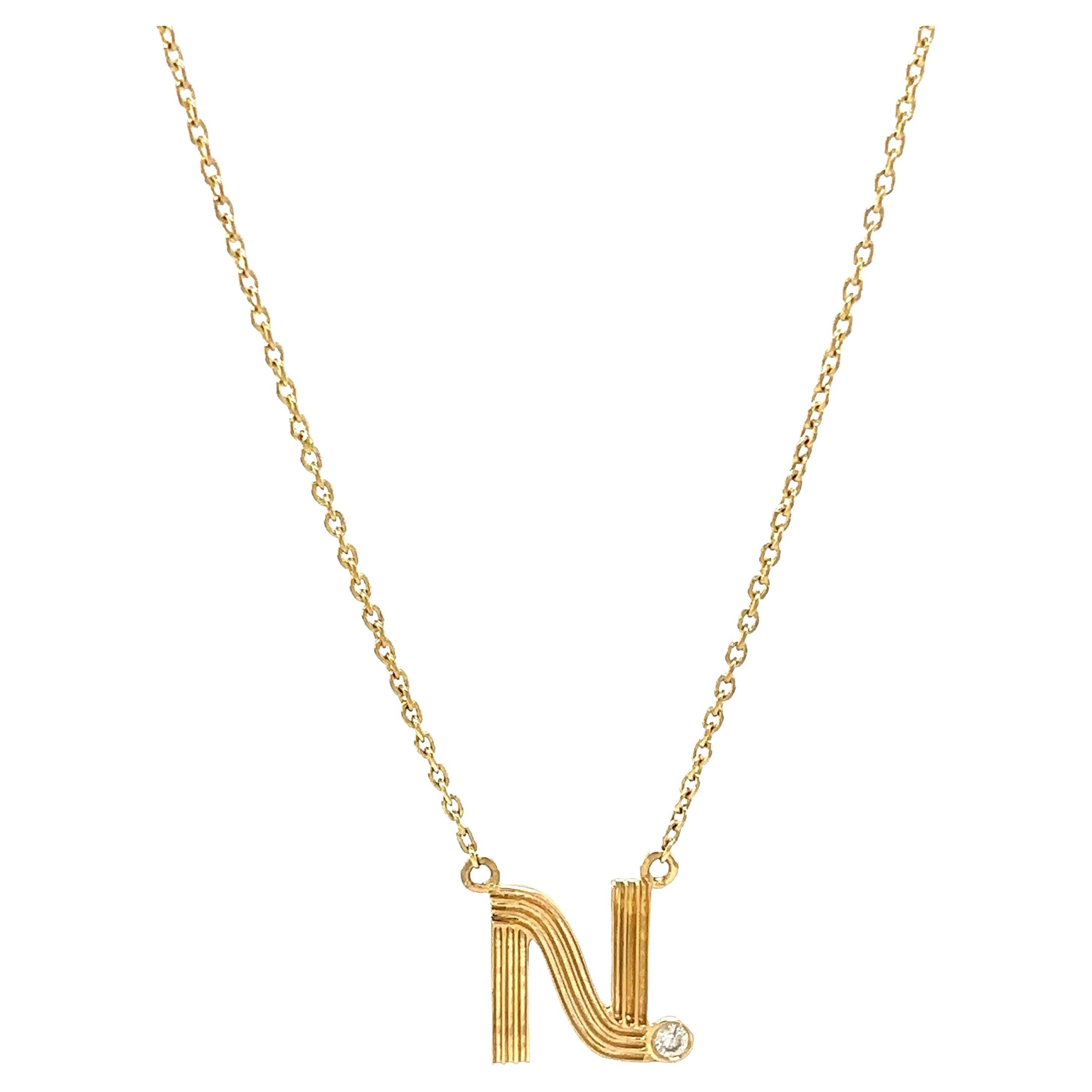 Personalized Flute Initial Diamond Necklace in 14k Solid Gold (Certified)