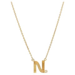 Personalized Flute Initial Diamond Necklace in 14k Solid Gold (Certified)