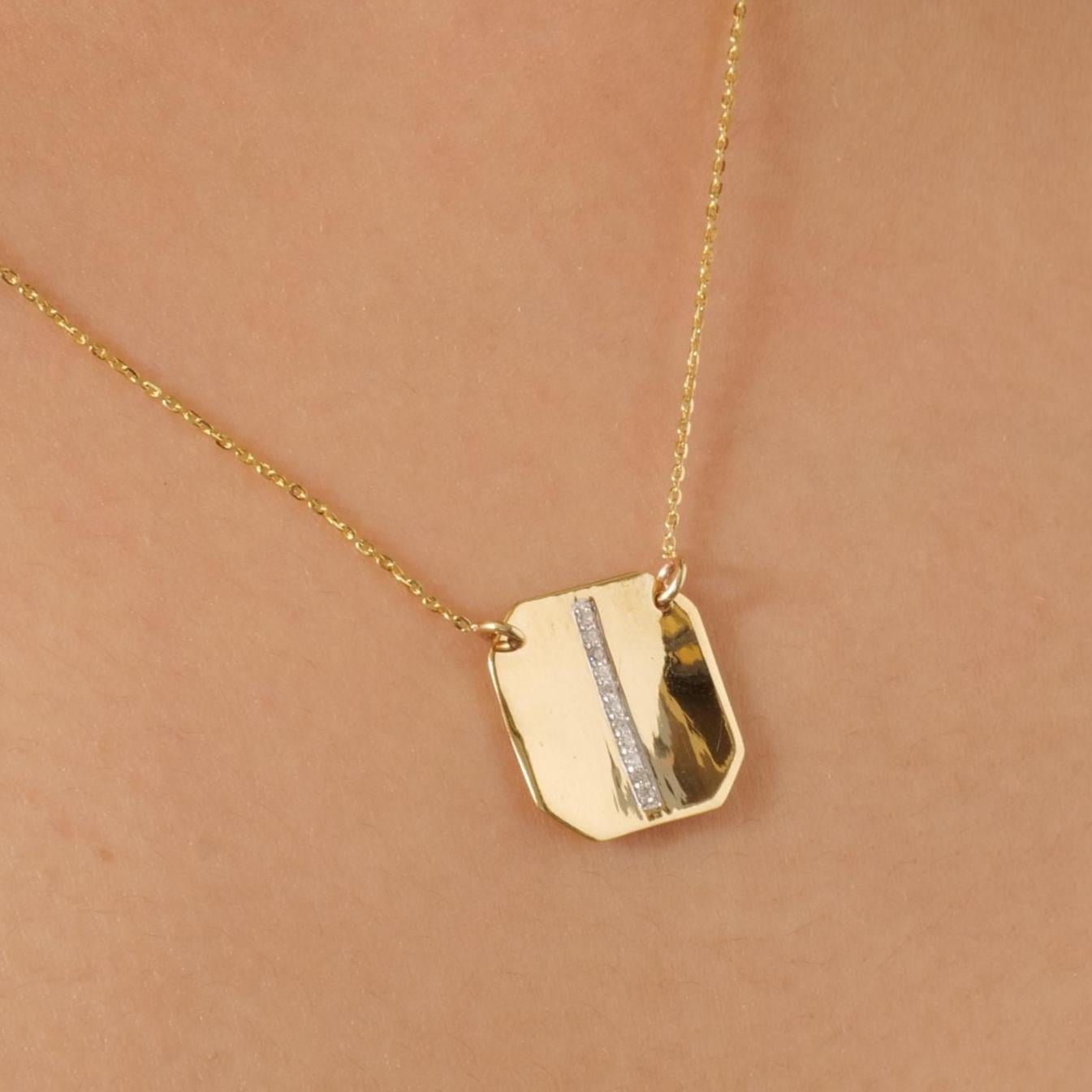 Art Déco Collana personalizzata con diamante iniziale geometrico in oro massiccio 14k (certificato) in vendita