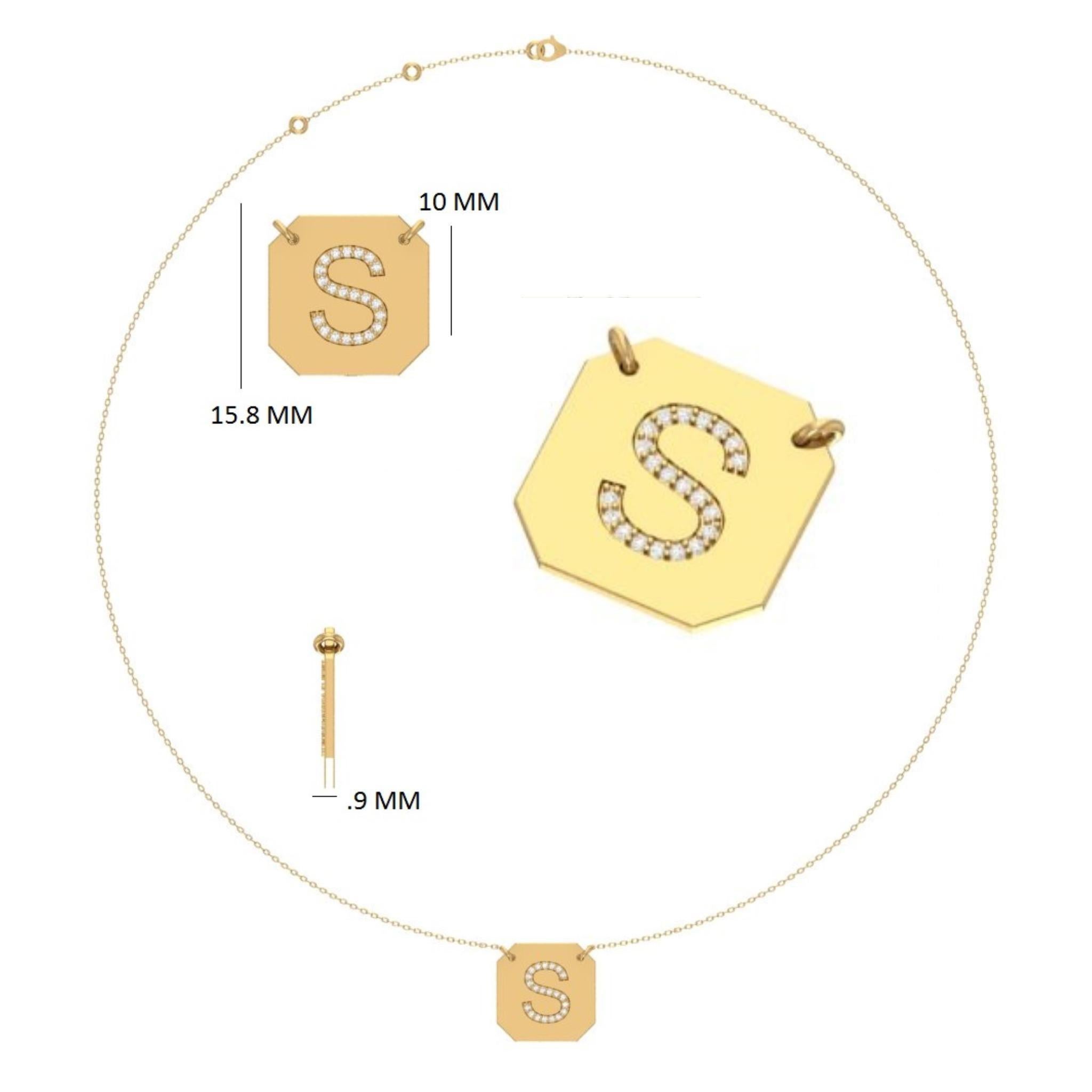 Collana personalizzata con diamante iniziale geometrico in oro massiccio 14k (certificato) in vendita 3