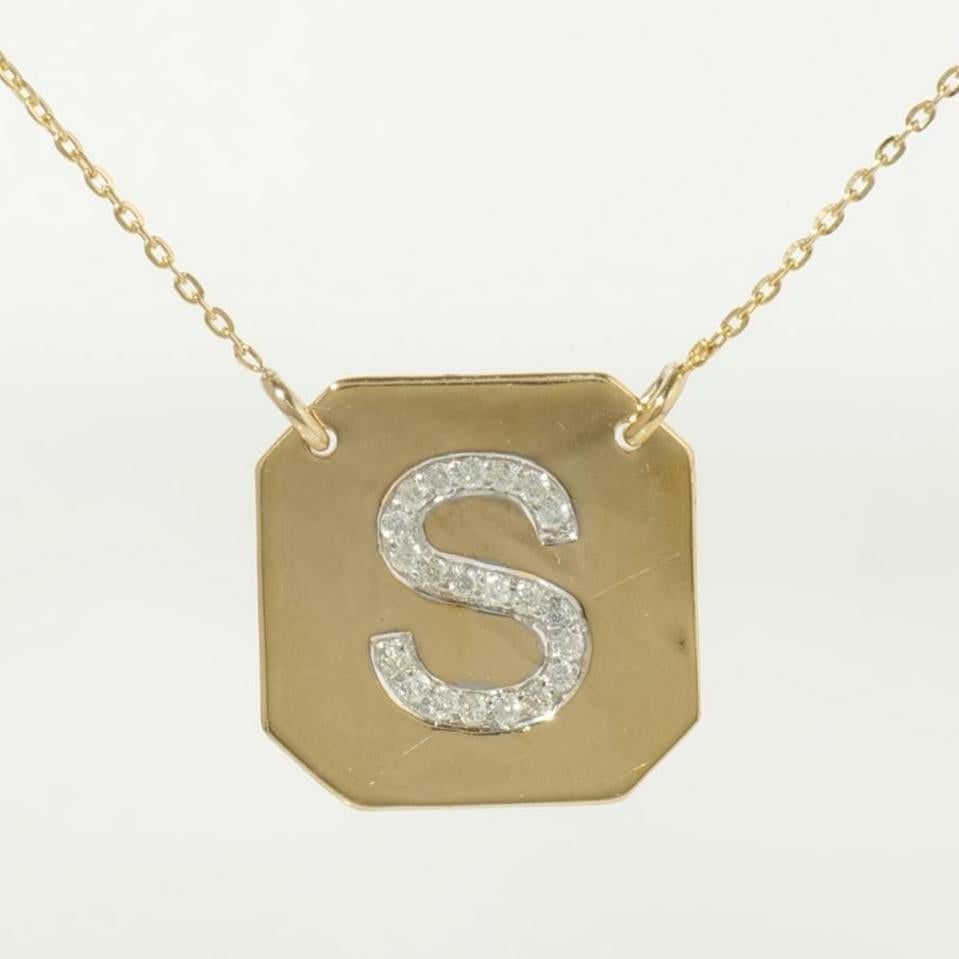 Collana personalizzata con diamante iniziale geometrico in oro massiccio 14k (certificato) in vendita
