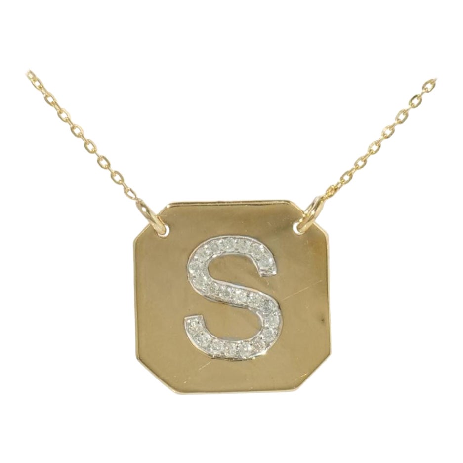 Collier personnalisé en or massif 14k avec initiales géométriques et diamants (certifié) en vente