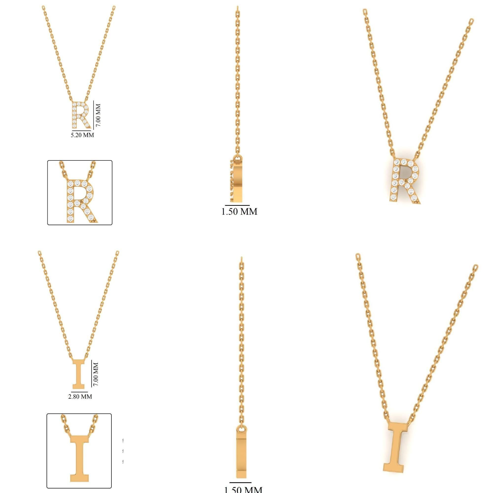 Personalisierte Initiale Charme Diamant-Halskette in 14k Solid Gold (zertifiziert) im Angebot 2