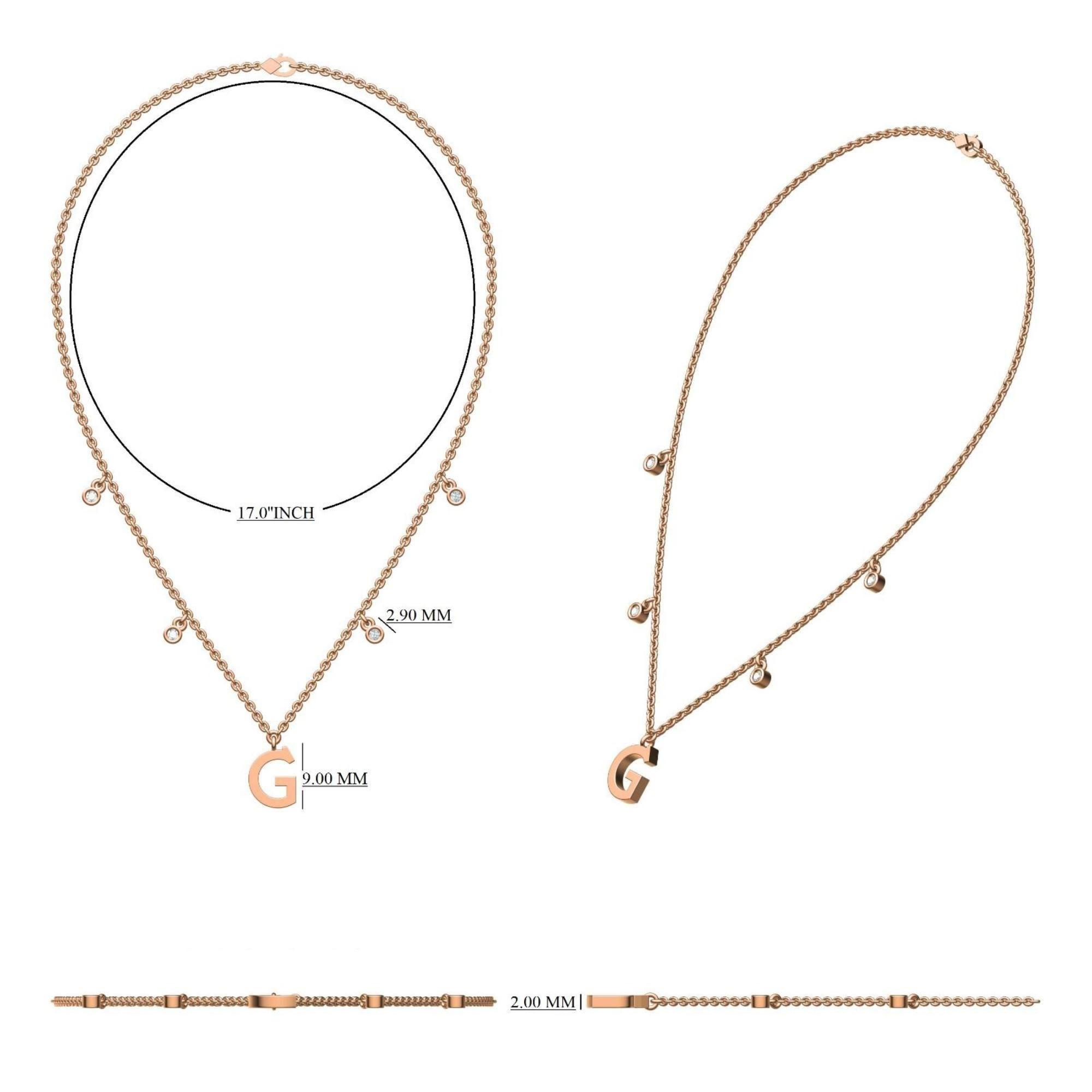 Personalisierte Initiale Diamanttropfen Halskette in 14k massivem Gold (zertifiziert) im Zustand „Neu“ im Angebot in New Delhi, DL