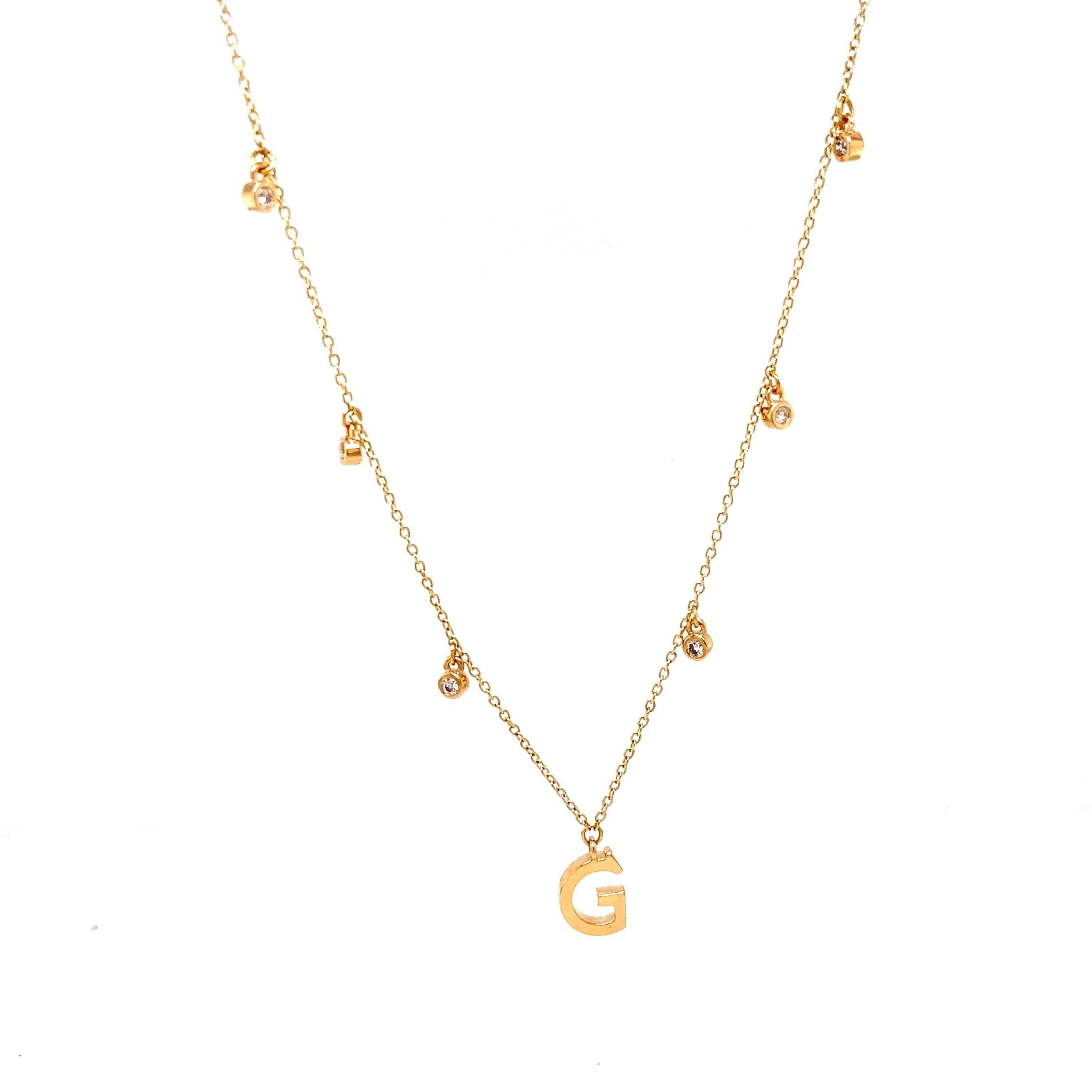 Personalisierte Initiale Diamanttropfen Halskette in 14k massivem Gold (zertifiziert)